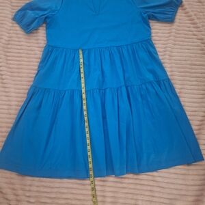 Chico's Elegant Blue Women Dress, Short sleeves with pockets . Size 8